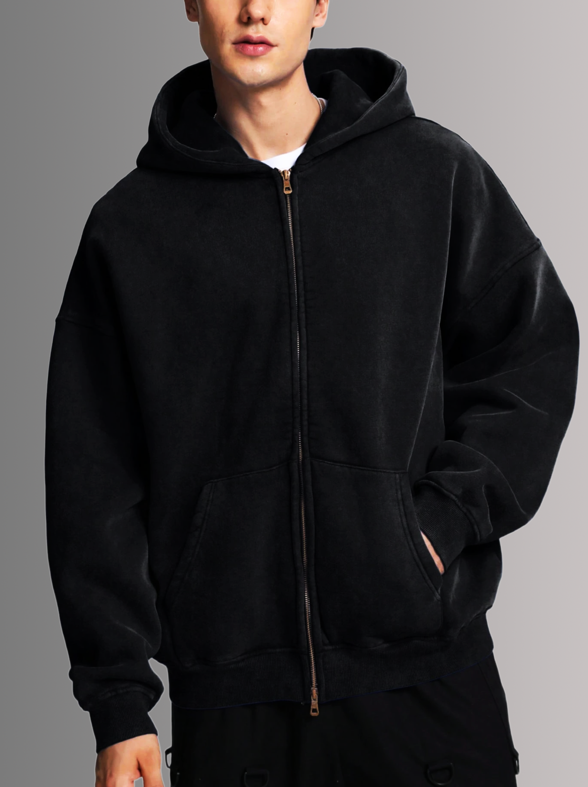 [BLACK] - ACID WASH ZIP UP.