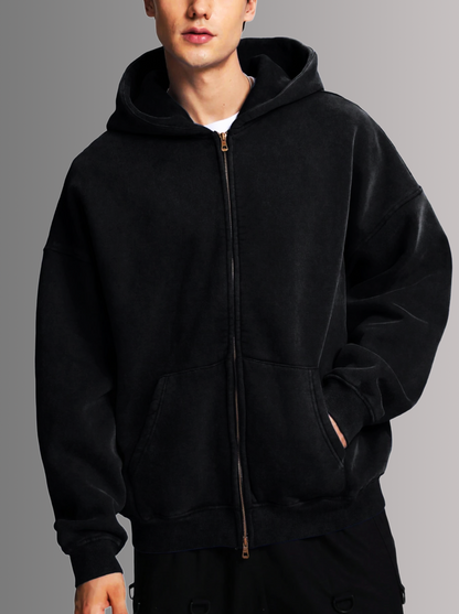 [BLACK] - ACID WASH ZIP UP.