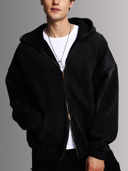 [BLACK] - ACID WASH ZIP UP.