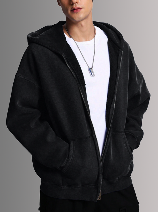 [BLACK] - ACID WASH ZIP UP.