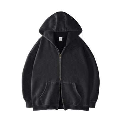 [BLACK] - ACID WASH ZIP UP.