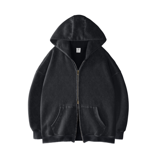 [BLACK] - ACID WASH ZIP UP.