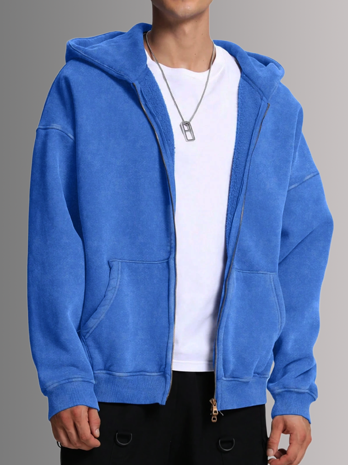 [PURE BLUE] - ACID WASH ZIP UP.
