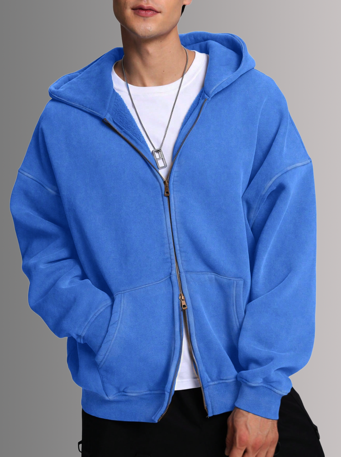 [PURE BLUE] - ACID WASH ZIP UP.