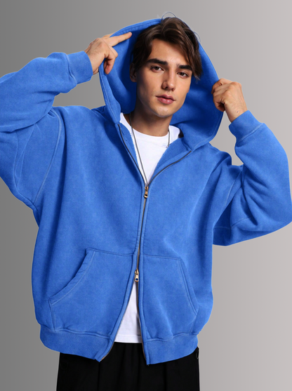 [PURE BLUE] - ACID WASH ZIP UP.