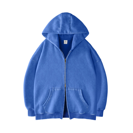 [PURE BLUE] - ACID WASH ZIP UP.
