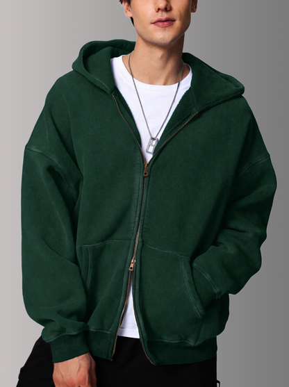 [FOREST GREEN] - ACID WASH ZIP UP.