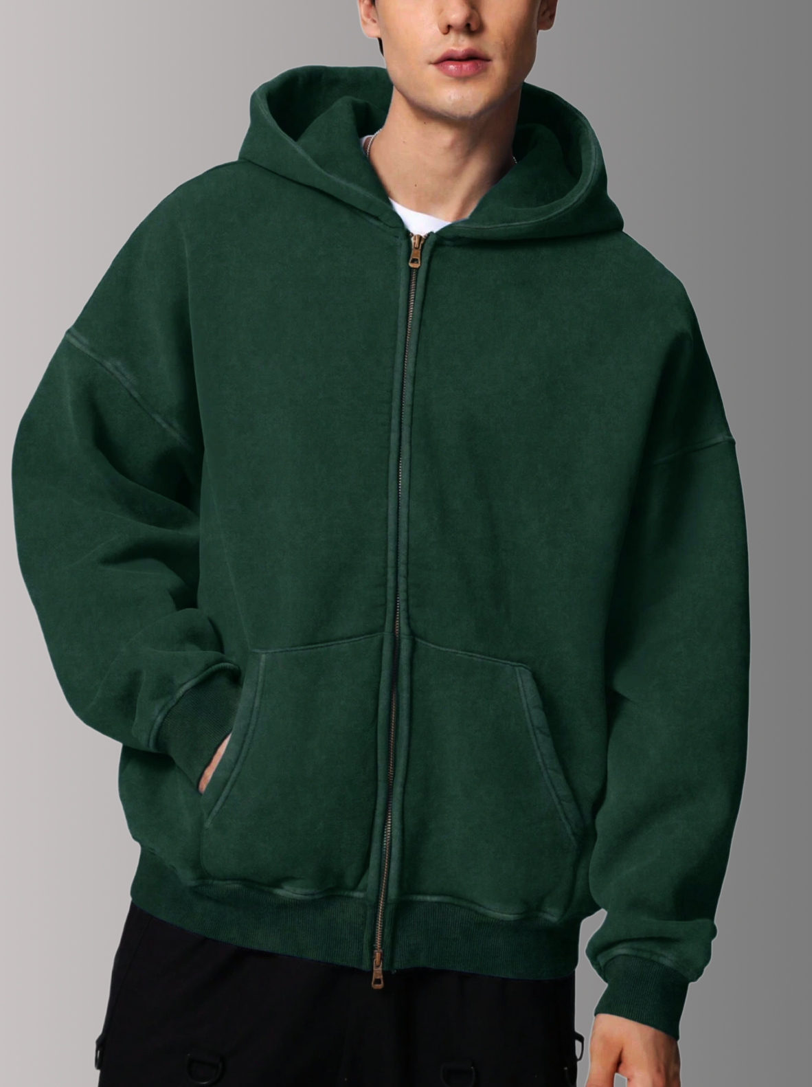 [FOREST GREEN] - ACID WASH ZIP UP.