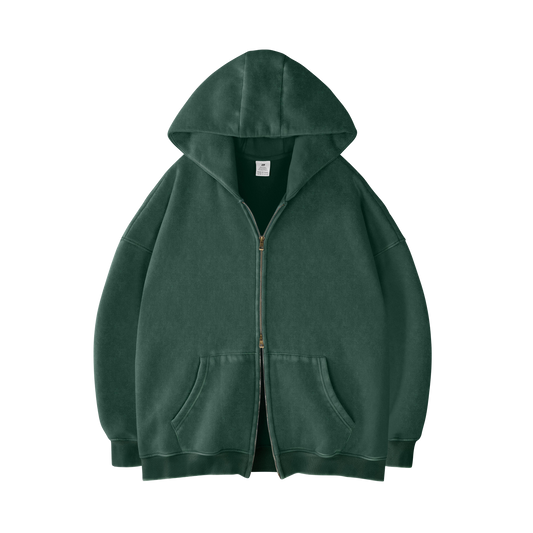 [FOREST GREEN] - ACID WASH ZIP UP.