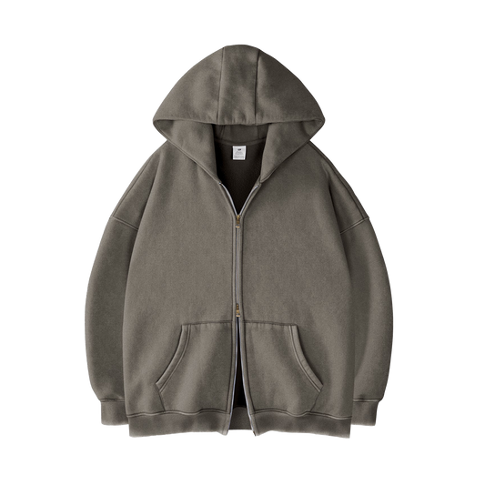 [GREY] - ACID WASH ZIP UP.