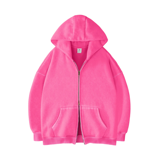 [HOT PINK] - ACID WASH ZIP UP.