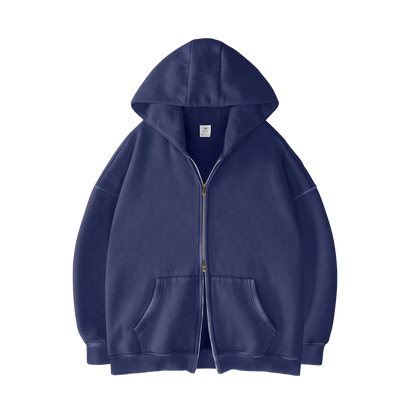 [NAVY] - ACID WASH ZIP UP.