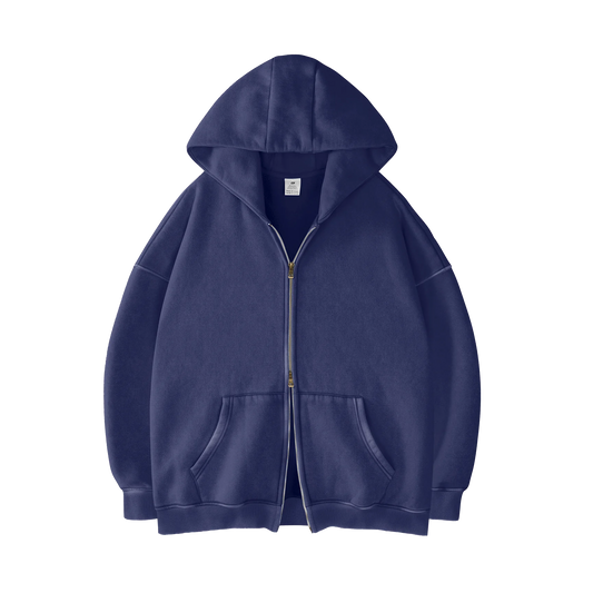 [NAVY] - ACID WASH ZIP UP.
