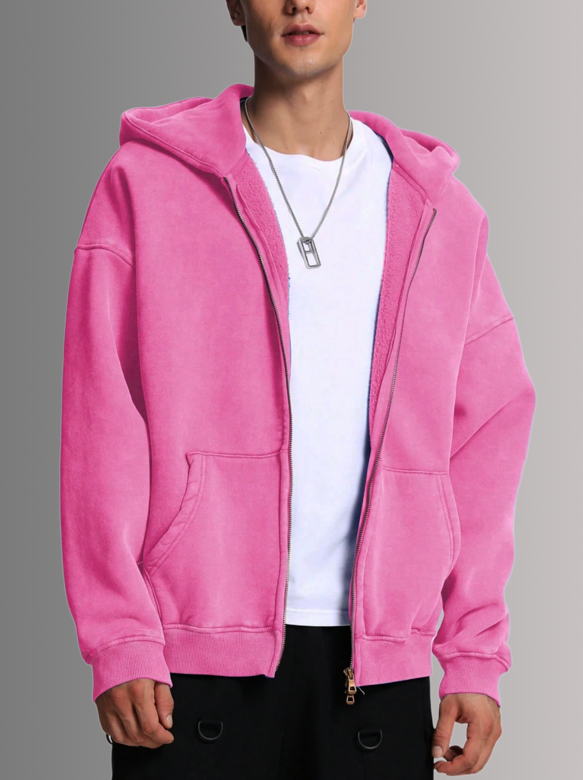 [PALE PINK] - ACID WASH ZIP UP.