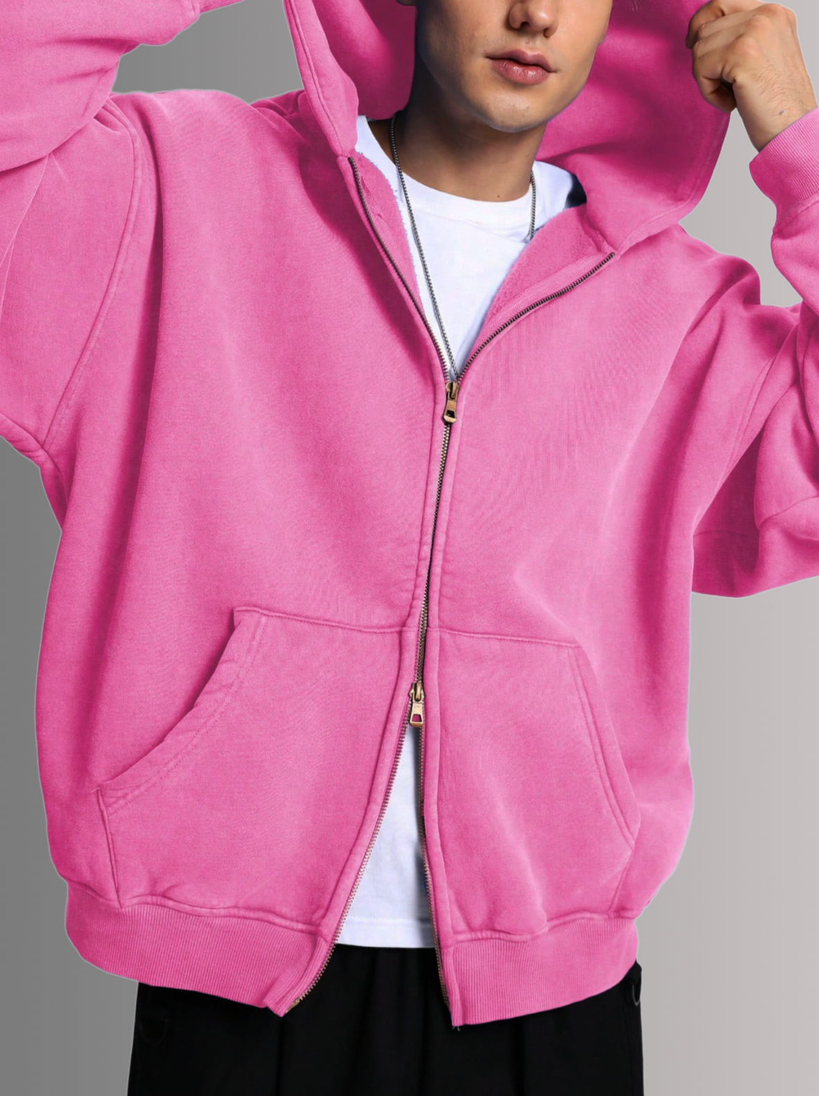 [PALE PINK] - ACID WASH ZIP UP.