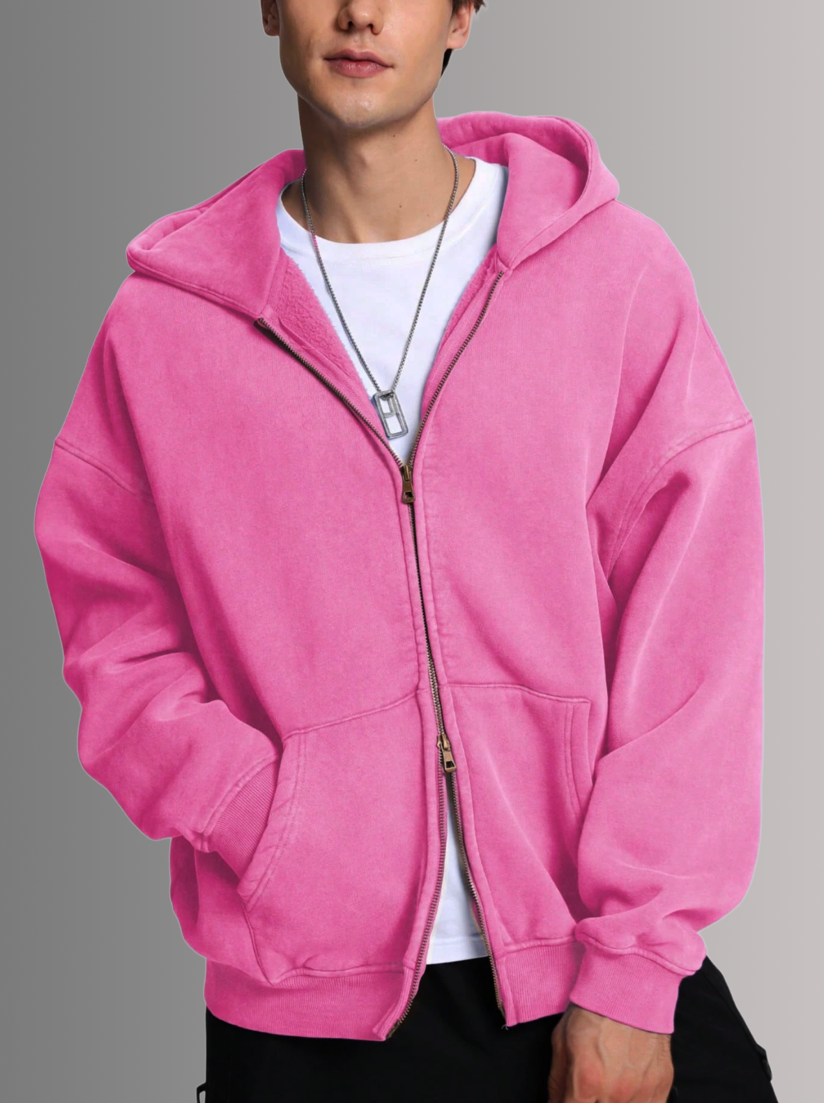 [PALE PINK] - ACID WASH ZIP UP.