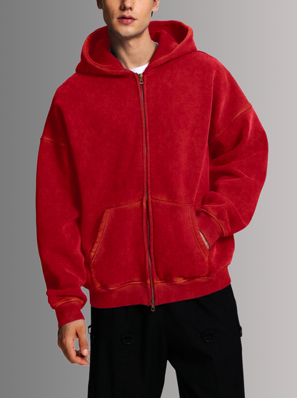 [RED] - ACID WASH ZIP UP.