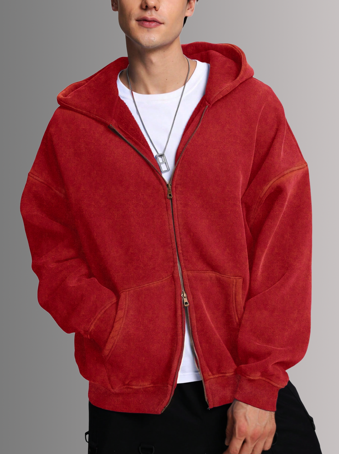 [RED] - ACID WASH ZIP UP.