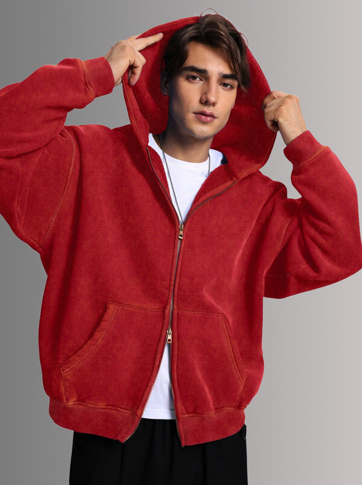 [RED] - ACID WASH ZIP UP.